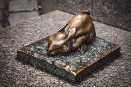 NUREMBERG, GERMANY - APRIL 26, 2016: Metal sculpture of rabbit near Albrecht Durer museum.のeditorial素材