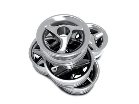 steel alloy car disks over the white background