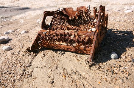 the old typewriter over the beach backgroundの写真素材