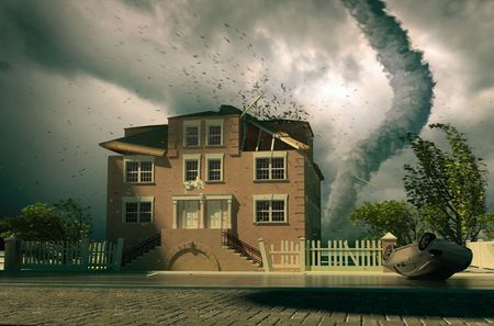 tornado over the house (3d rendering)の写真素材
