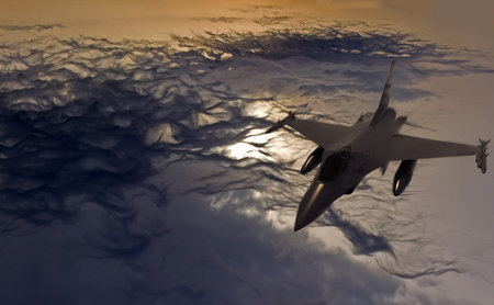 the fighter over the cloud background (3D used)