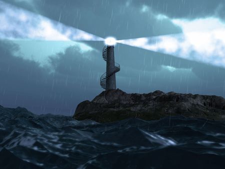 lighting  lighthouse in the storm weather landscape ( 3d rendering)の写真素材