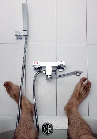 the man in bathroomの写真素材