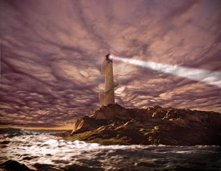 sunset lighthouse landscape ( 3d rendering)の写真素材