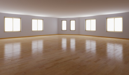 empty interior with parquet floor (3D rendering)の写真素材