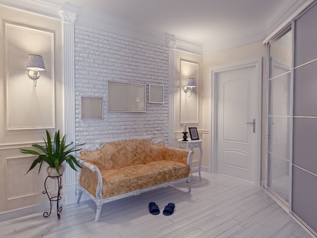 modern apartment hall interior (3D rendering)の写真素材