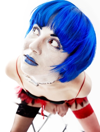 isolated freak girl funny portrait photoの写真素材