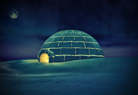 Igloo  at night   3D and hand-drawing elements combined  の写真素材
