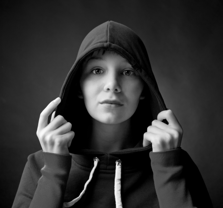 young beautiful woman in the cape   studio shop の写真素材