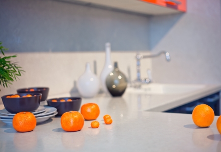  kitchen interior with fruits and dishes  on  countertop  beautiful Depth Of Field effect の写真素材