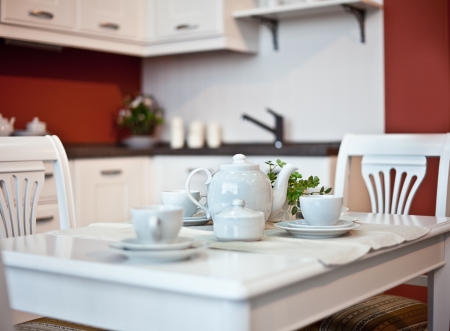  kitchen interior with  dishes  on table   beautiful Depth Of Field effect の写真素材