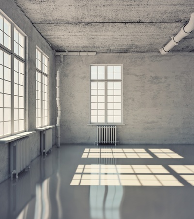 Empty room with windows loft conceptの写真素材