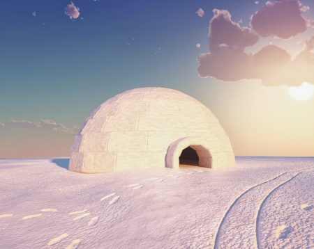 Igloo landscape   3D and hand-drawing elements combined  の写真素材