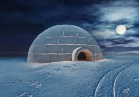 Igloo at night   3D and hand-drawing elements combined   の写真素材