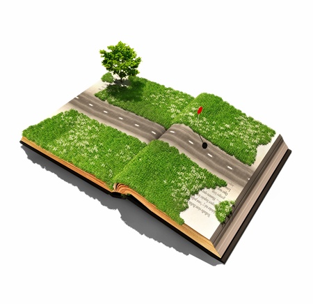 road on the book pages  illustrated concept の写真素材