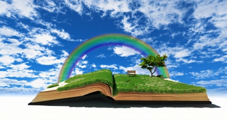 open book with grass and tree  illustration concept の写真素材