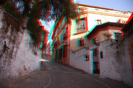3D photo of the town of Ronda , Spain (need red-cyan anaglyph glasses)の写真素材