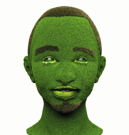 green man with face, covered with grassの写真素材