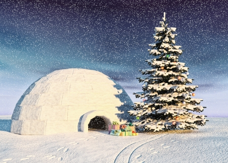 christmas igloo at the morningの写真素材
