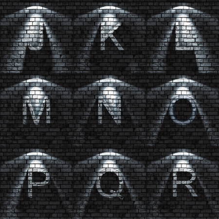bumped Brick wall textured ABC set   all sets containing letters, numbers, signs and symbols の写真素材