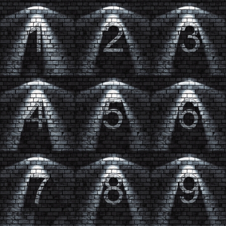 bumped Brick wall textured number set   all sets containing letters, numbers, signs and symbols の写真素材