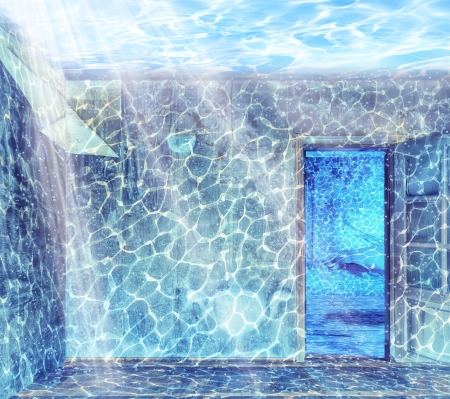 underwater abandoned interiorの写真素材