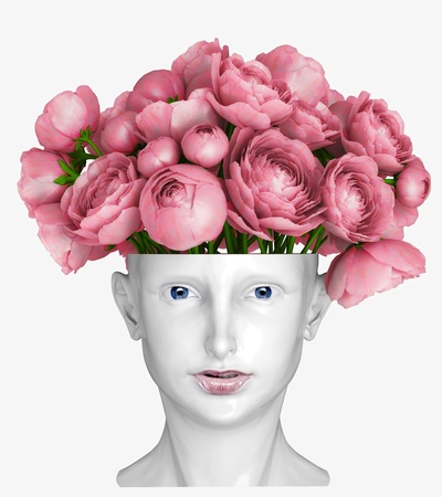 human head as an vase for flowersの写真素材