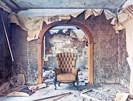old abandoned burned interior photoの写真素材