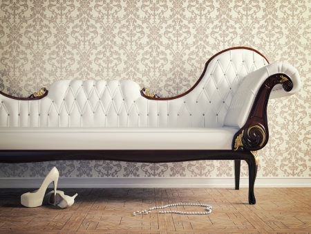 vintage sofa and wallpaper wall  retro-style illustration の写真素材