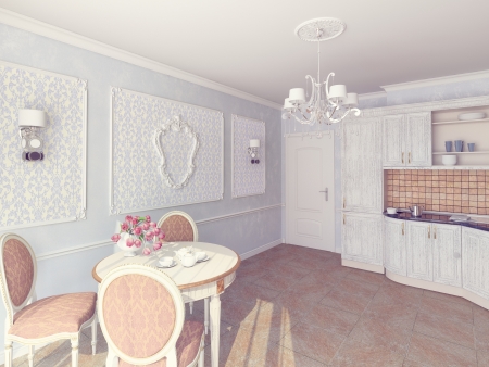 Interior of fashionable kitchen 3D renderの写真素材