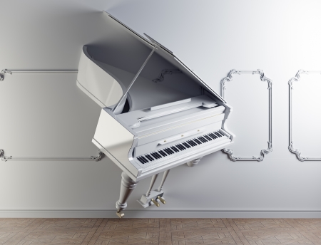 luxury interior with grand piano in the wallの写真素材