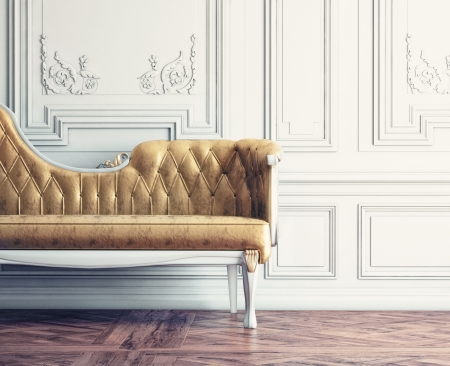 Beautiful vintage sofa next to wall  (retro-style illustration)の写真素材