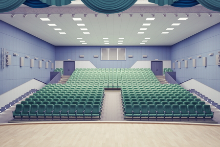 empty green armchairs in modern theater Hallの写真素材
