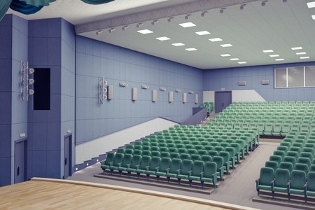 empty green armchairs in modern theater Hallの写真素材