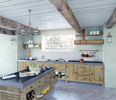 beautiful old-style kitchen interior. 3D conceptの写真素材