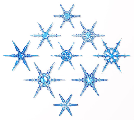 3d generated ice snowflakes setの写真素材