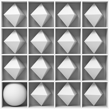 white geometric figures on the shelves. 3d conceptの写真素材