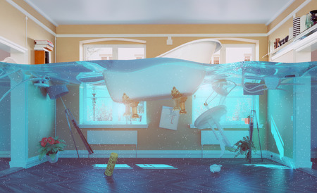 an underwater view in the flooding interior. 3d conceptの写真素材