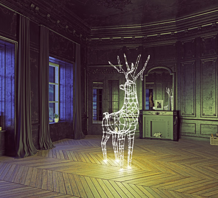 The deer garland in the luxury dark interior. 3d illustrationの写真素材