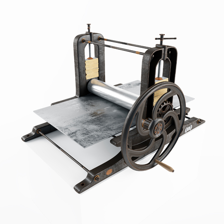 vintage printing press machine isolated. 3d renderingの写真素材