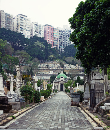 fog morning in the old Hong Kong Cemeteryの写真素材