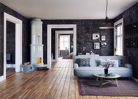 The Modern interior. Scandinavian design style. 3d rendering illustration conceptの写真素材