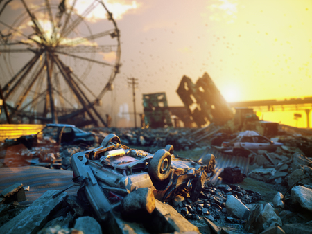 Apocalypse landscape sunset. 3D rendering conceptの写真素材