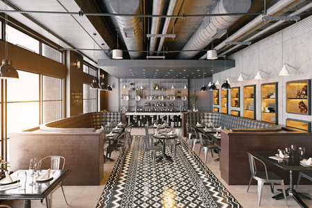 modern restaurant interior design. 3d rendering conceptの写真素材