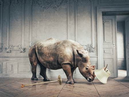 Wild rhino in the luxury room interior.の写真素材