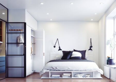 Modern  bedroom interior. 3d rendering design conceptの写真素材
