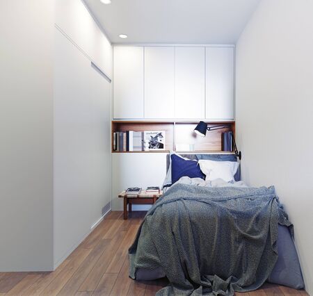 Scandinavian style bedroom interior. 3d rendering concept designの写真素材