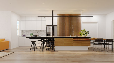 Modern  kitchen interior. 3d rendering design concept