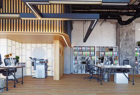 Modern  office interior, 3d rendering business concept design