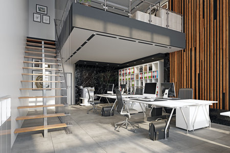 contemporary loft office interior. 3d rendering design conceptの写真素材